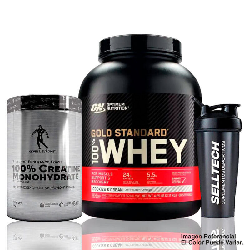 Gold Standard 100% Whey 5 lb Cookies & Cream+Creatina Myprotein 1kg+Shaker