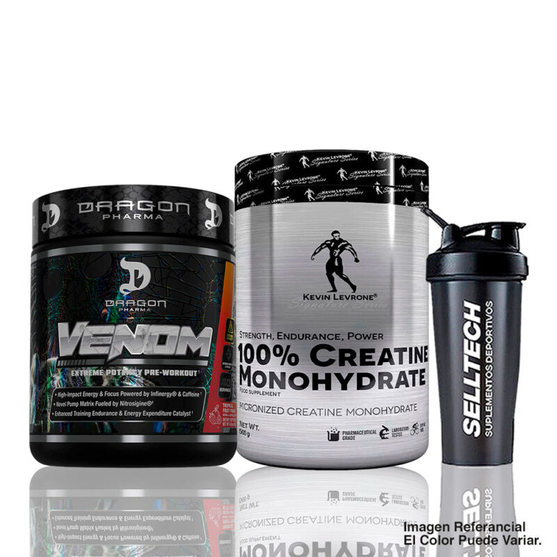 Pack Pre Entreno Venom 40 Serv Fruit Punch+Creatina 500gr Kevin Levrone+ Shaker