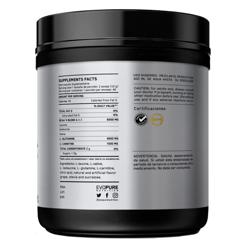 Bcaa + Glutamina Evopure 500gr Uva - Imagen 4