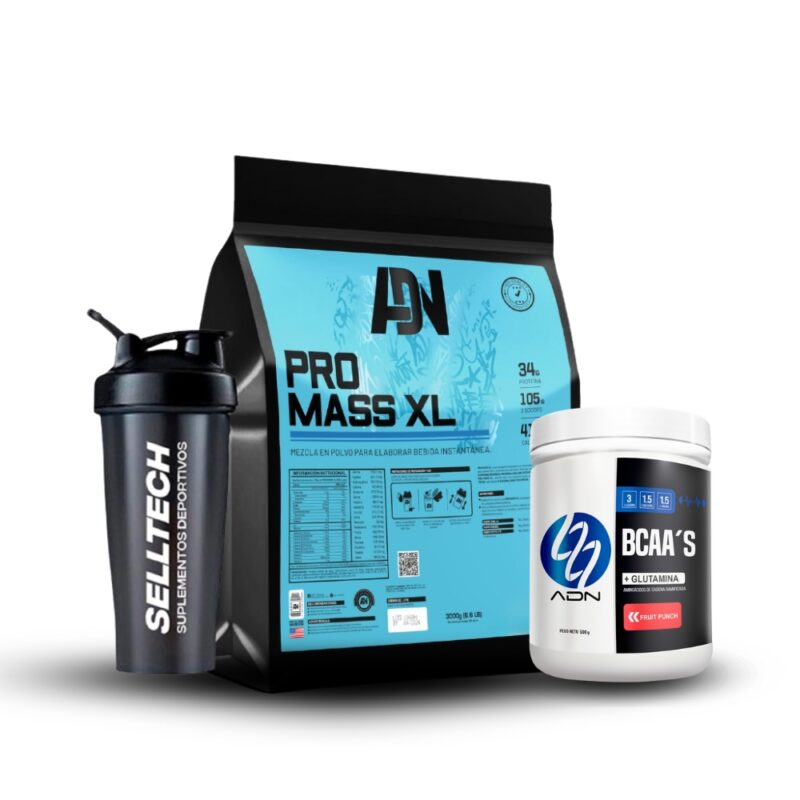 Pack Adn Pro Mass XL 3kg Chocolate + Bcca 500gr Fruit Punch - Imagen 3