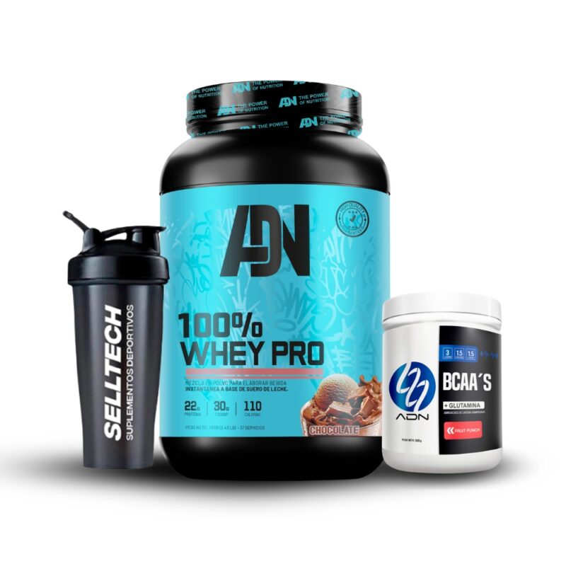 Pack Adn 100%whey Pro 1.1kg Chocolate+bcca 500gr Fruitpunch - Imagen 2