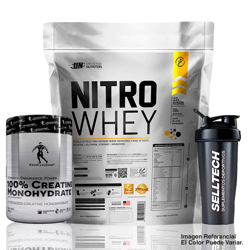 Nitro Whey 5kg Chocolate+Creatina Kevin Levrone 500gr+Shaker