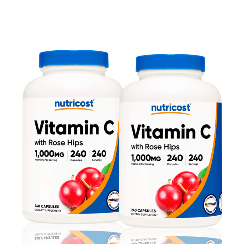 Vitamina C 1000Mg Con Rose Hips Nutricost 240 Capsulas Pack X2