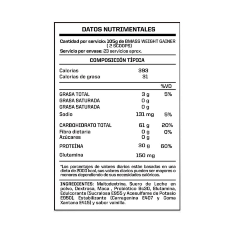 Ganador De Peso Energy Nutrition B-Mass 2.4kg Vainilla - Imagen 3