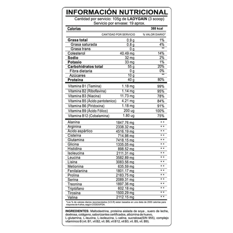 Proteína INN Lady Gain 2kg Vainilla - Imagen 3
