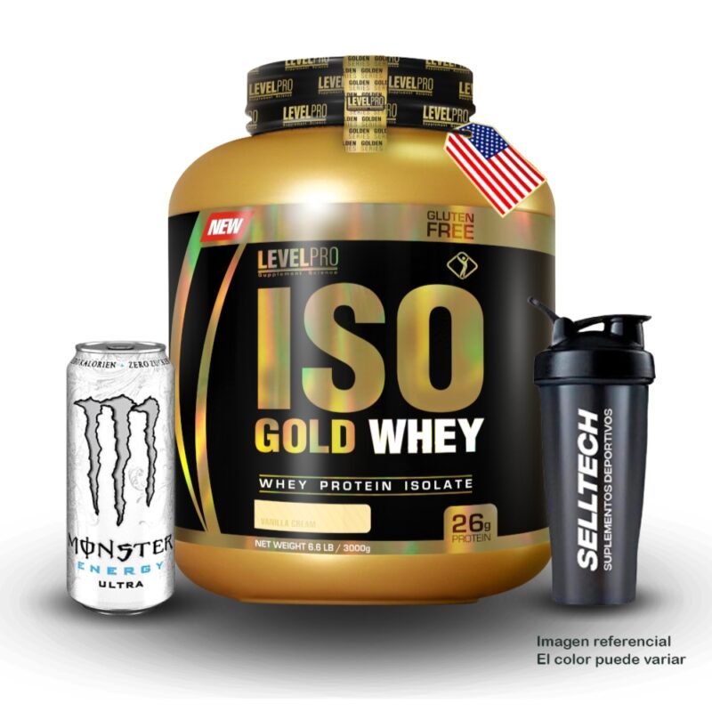 Level Pro Proteína Iso Gold Whey 6.6 Lb Vanilla Creme+Monster