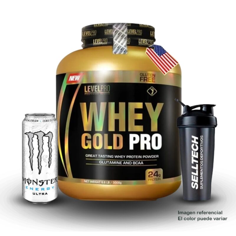Level Pro Proteína Whey Gold Pro 6.6lb Rich Chocolate+Monster