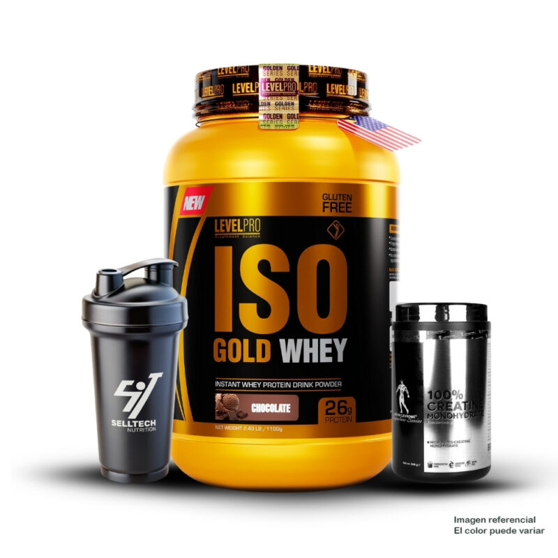 Iso Gold Whey 2.43lbs Rich Chocolate+Creatina Kevin Levrone 500gr+Shaker