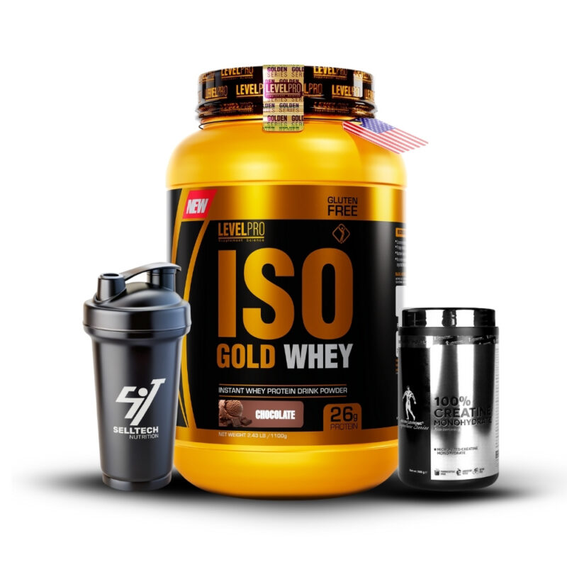 Iso Gold Whey 2.43lbs Rich Chocolate+Creatina Kevin Levrone 500gr+Shaker - Imagen 3