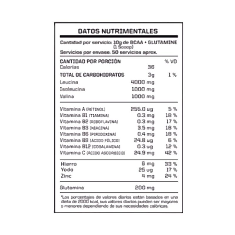 Aminoácido Energy Nutrition Bcaa+Glutamine 500gr Fruit Punch - Imagen 3