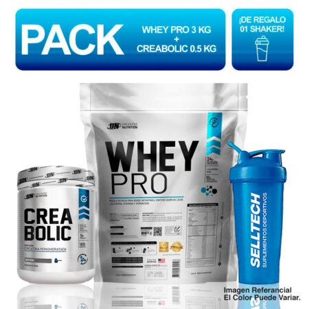Pack UN Whey Pro 3kg Vainilla Creabolic 500gr