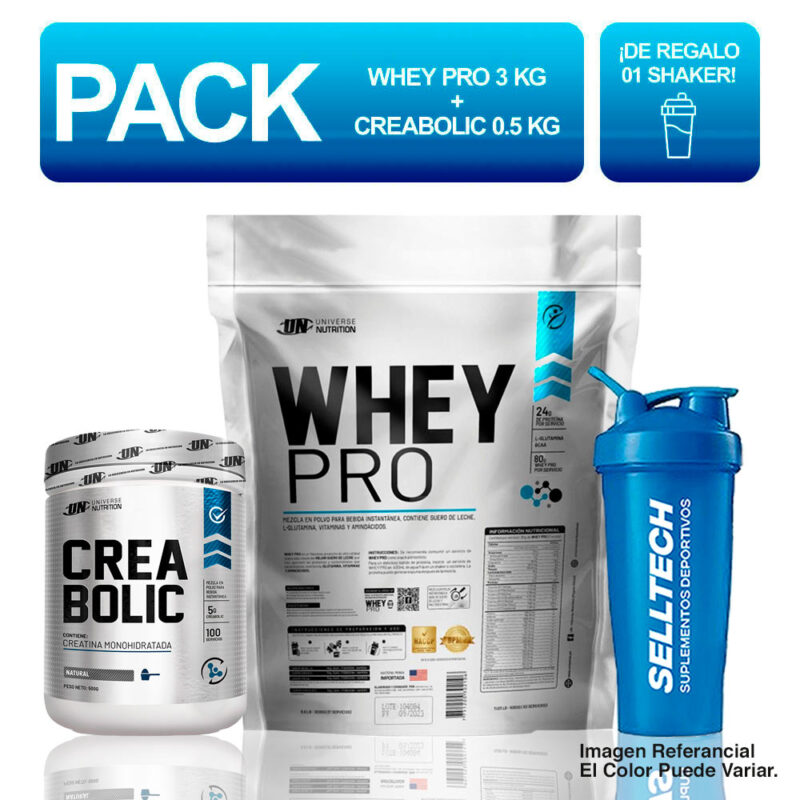 Pack UN Whey Pro 3kg Vainilla Creabolic 500gr