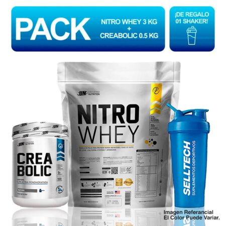 Pack UN Nitro Whey 3kg Vainilla Creabolic 500gr