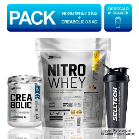 Pack UN Nitro Whey 3kg Chocolate Creabolic 500gr