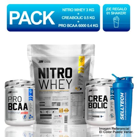 Un Nitro Whey 3kg Vainilla+creabolic 500gr+bcaaa500grnaranja