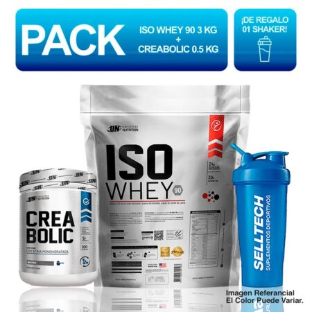 Pack UN Iso Whey 90 3kg Vainilla + Creabolic 500gr