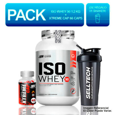 Pack UN Iso Whey 90 1.2Kg Vainilla + Xtreme NF Frasco 66Caps