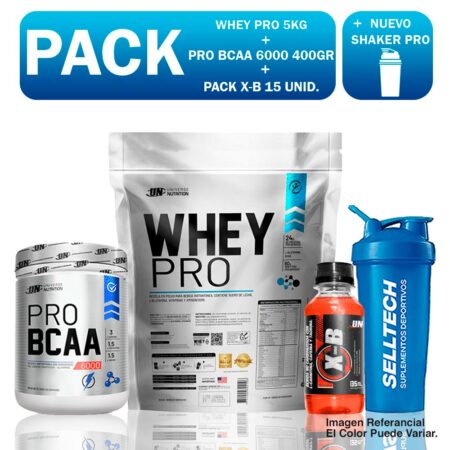Un Whey Pro 5kg Chocolate+bcaa 500gr Naranja+x-b 15 Unid
