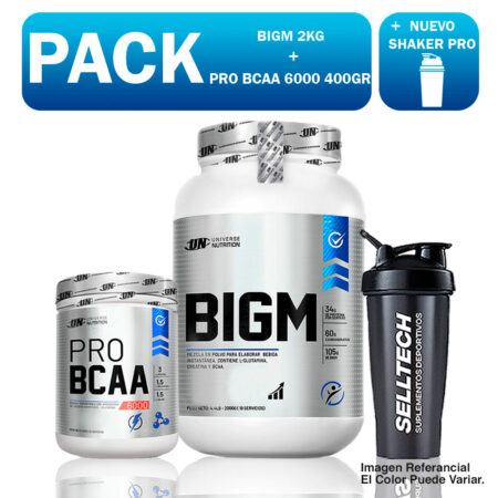 Un Bigm 2kg Chocolate + Bcaa 6000 500gr Naranja + Shaker