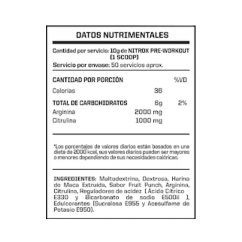Pre Entreno Energy Nutrition Nitrox 500gr Fruit Punch - Imagen 3