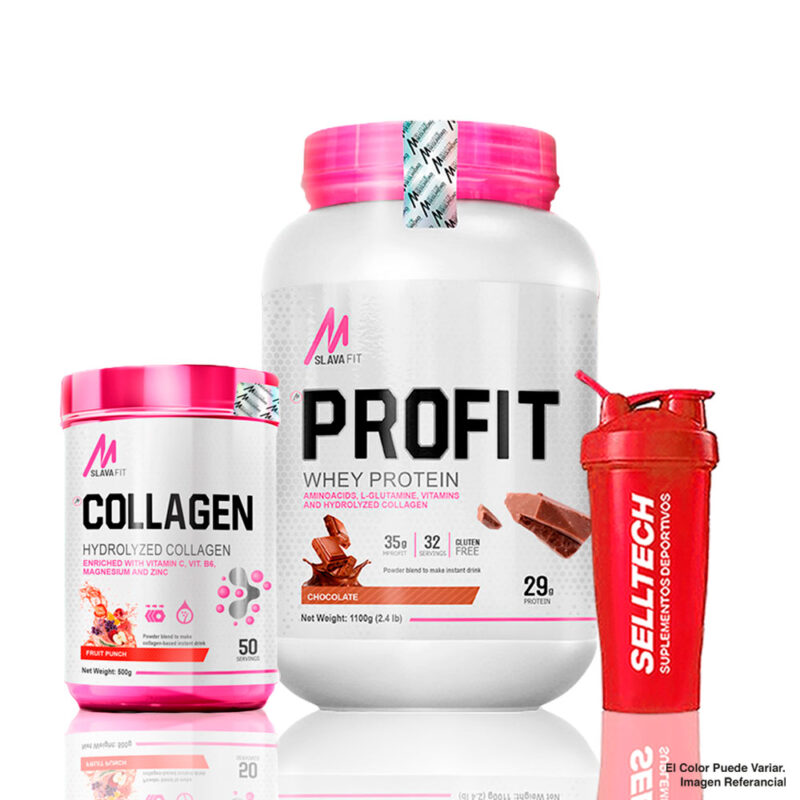 Pack Mslava Fit Profit 2.4lb Chocolate + Collagen 500gr Fruit Punch + Shaker