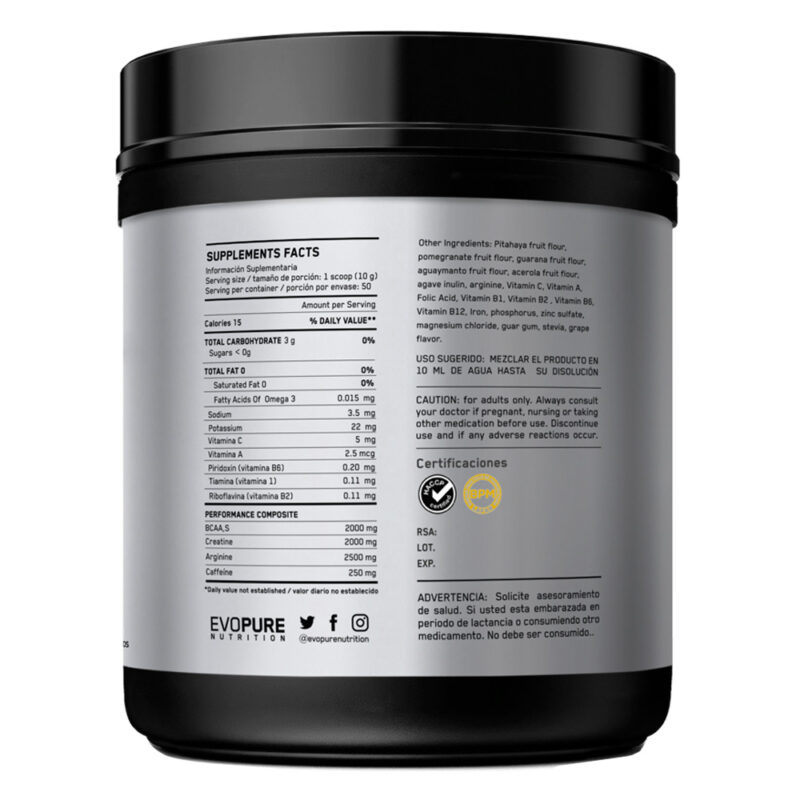 Pre Workout Evopure 500gr Uva - Imagen 4