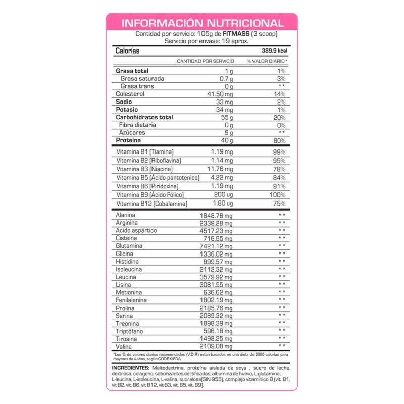 Proteína Fitfem Fit Mass 5kg Vainilla - Imagen 3
