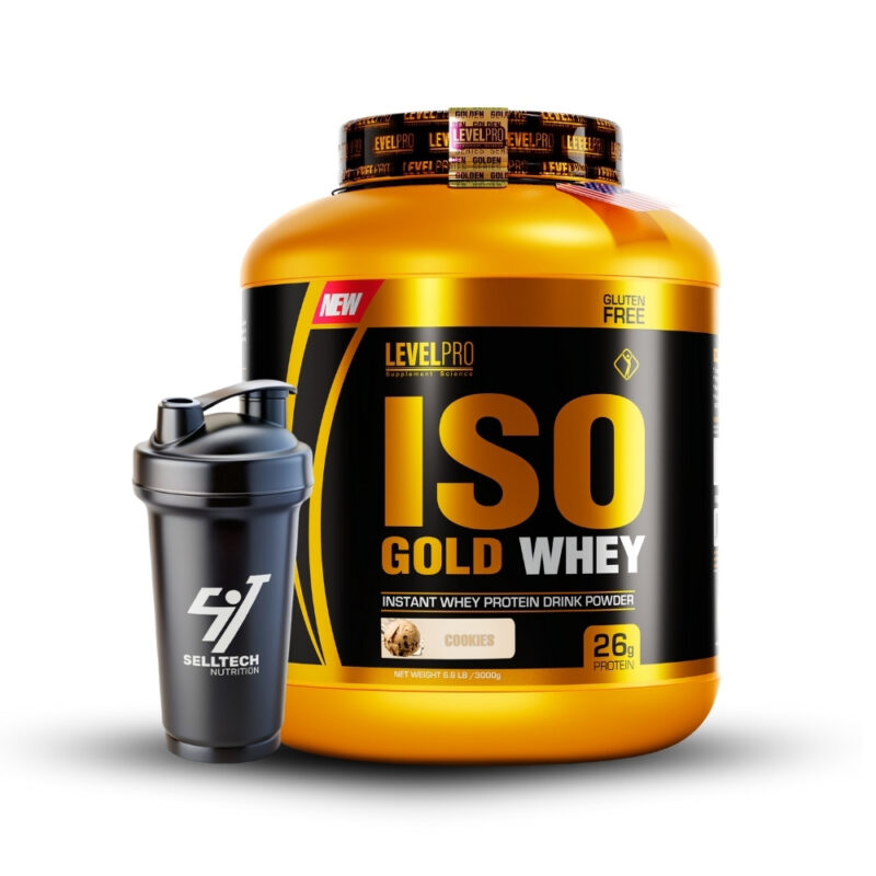 Proteína Isolate Iso Gold Whey 6.6Lbs Cookies + Shaker - Imagen 2