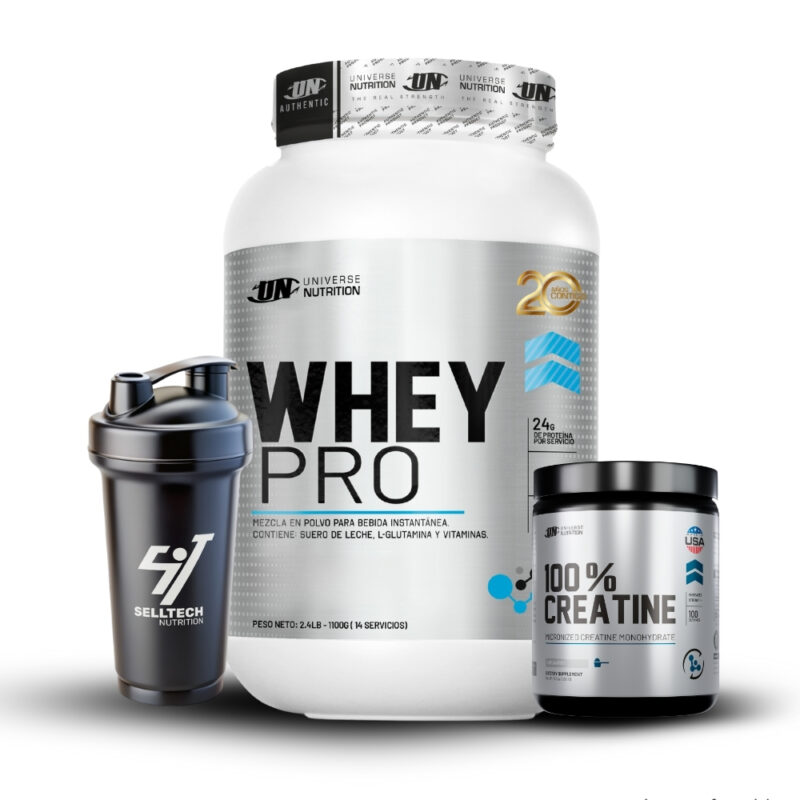 Whey Pro 1.1Kg Chocolate+Creatina Universe Nutrition 250Gr+Shaker - Imagen 2