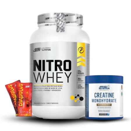 Nitro Whey 1.1Kg Chocolate+Creatina Applied Nutrition 250Gr+2 Diabolus