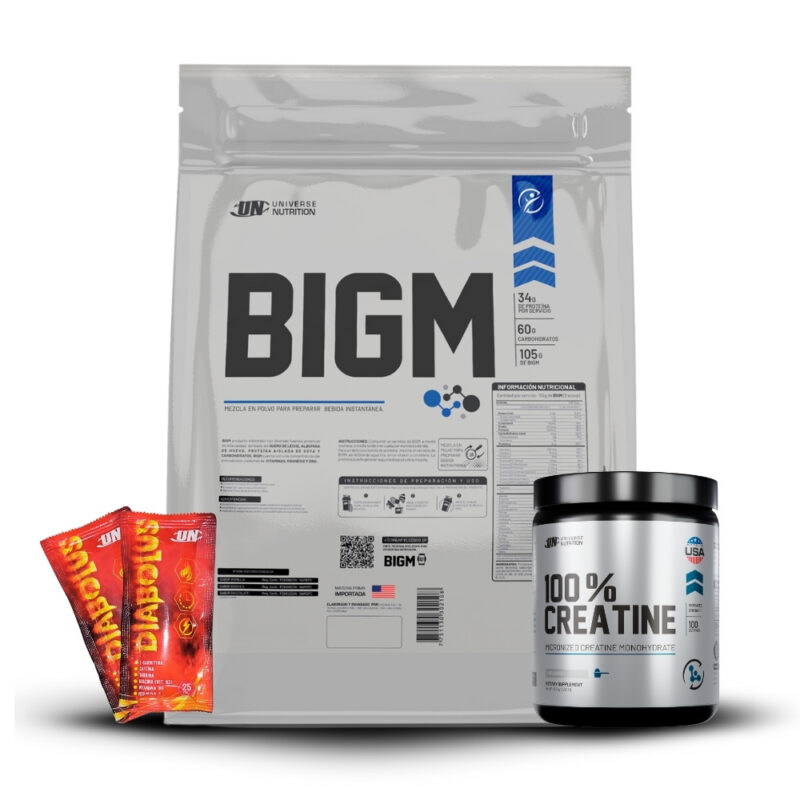 Bigm 3Kg Chocolate+Creatina Universe Nutrition 250Gr+2 Diabolus - Imagen 2