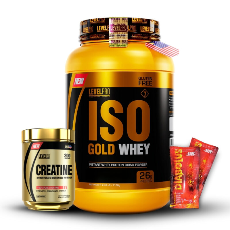 Iso Gold Whey 2.43 Lb Vainilla+Creatina Level Pro 500Gr+2 Diabolus