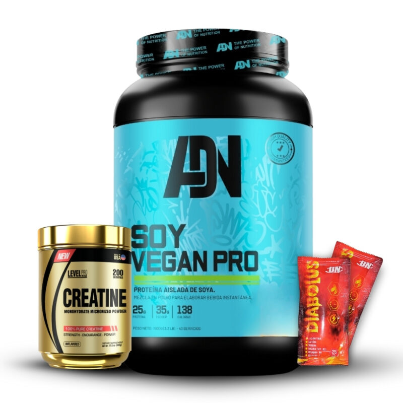 Soy Vegan Protein 1.5Kg Chocolate+Creatina Level Pro 500Gr+2 Diabolus