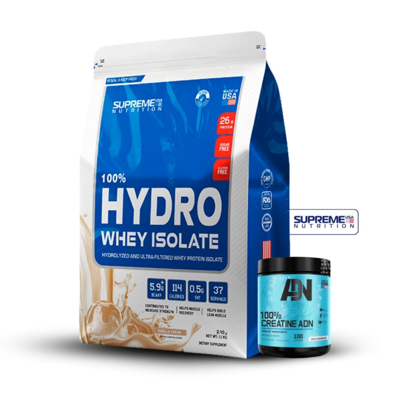100% Hydro Whey Isolate Vainilla 2.43Lb+Creatina Adn 250Gr