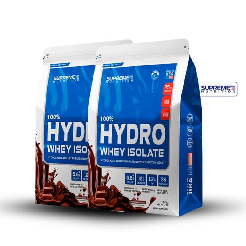100% Hydro Whey Isolate Chocolate 2.43Lb Pack X2