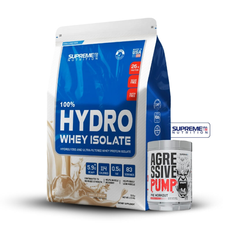 100% Hydro Whey Isolate Vainilla 5.5Lb+Agressive Pump 350Gr