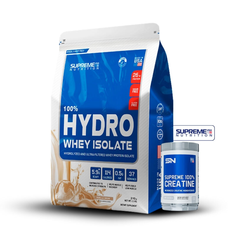 100% Hydro Whey Isolate Vainilla 2.43Lb+Creatina Supreme Nutrition 250Gr