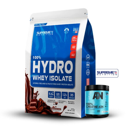 100% Hydro Whey Isolate Chocolate 2.43Lb+Creatina Adn 250Gr