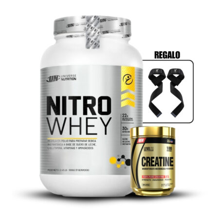 Nitro Whey 1.1 Kg Chocolate+Creatina Level Pro 250GrStraps