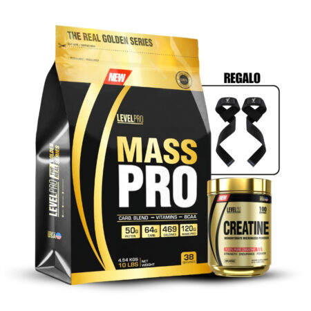 Mass Pro 10Lbs Cookies+Creatina Level Pro 250Gr+Straps