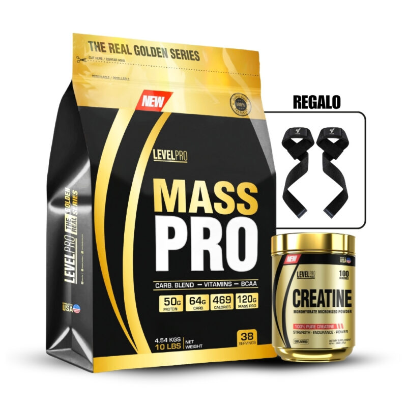 Mass Pro 10Lbs Vanilla Creme+Creatina Level Pro 250Gr+Straps