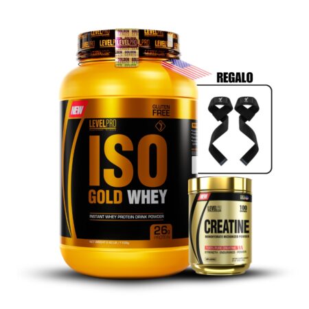 Iso Gold Whey 2.43Lb VainillaCreatina Level Pro 250GrStraps